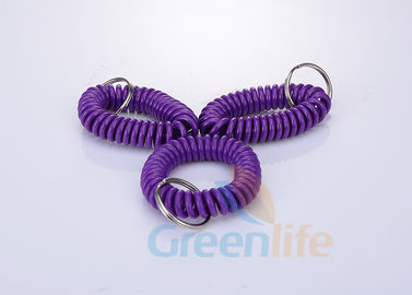 Punho elástico feito sob encomenda Keychain do estiramento da bobina, suporte espiral roxo da chave do bracelete